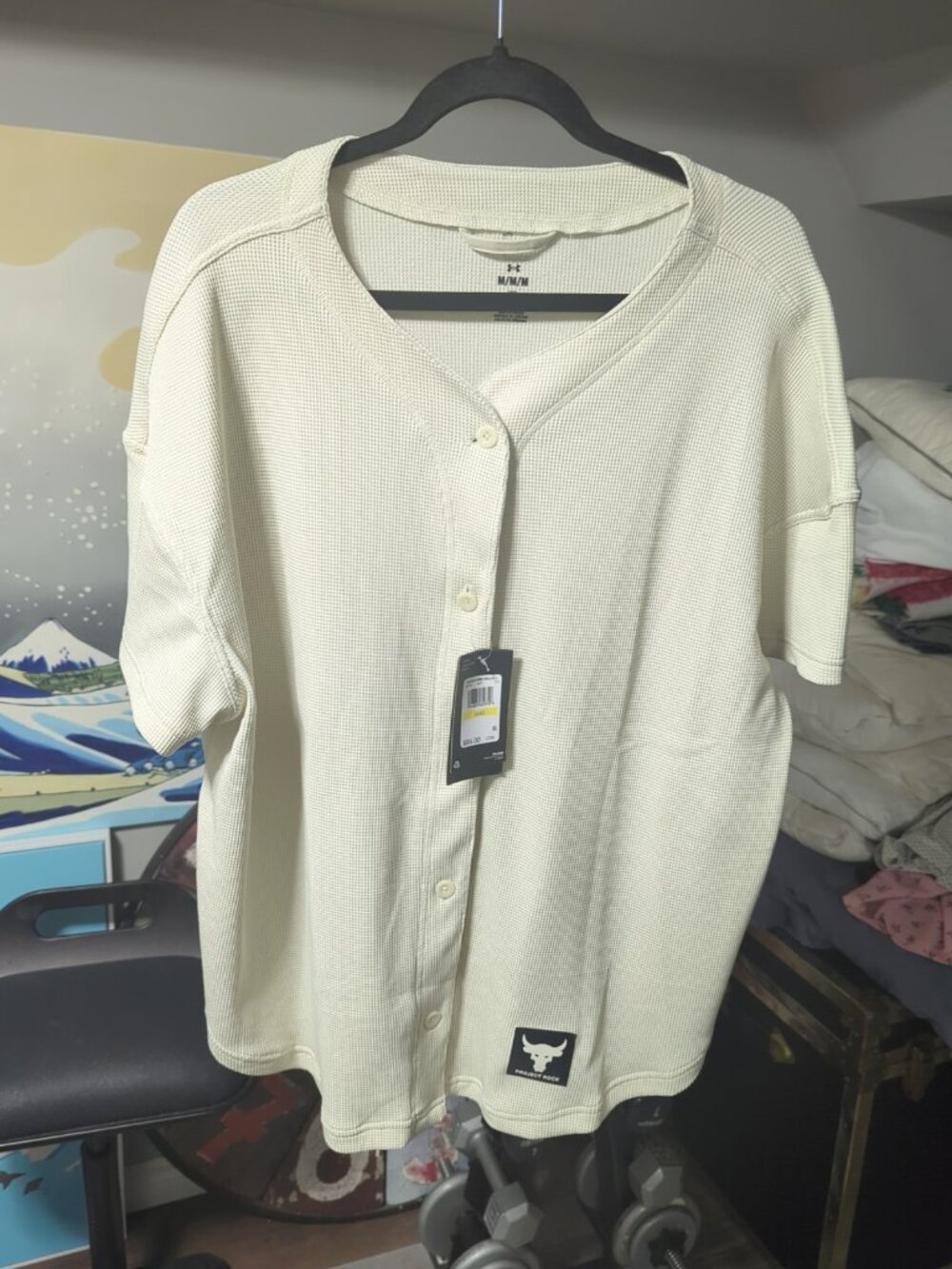 Under Armour Women Project Rock Henley Button Softball Jersey Sz. M NEW Ivory